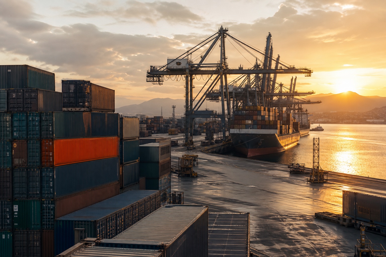 Container terminal with stacked shipping containers